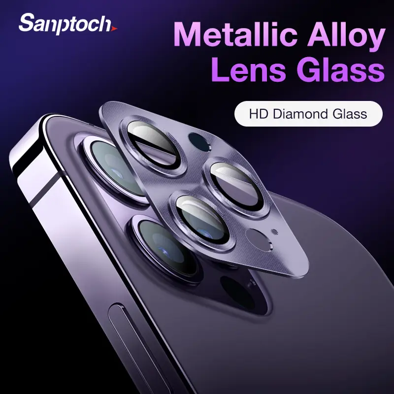 Sanptoch Metal Alloy Full Cover Camera Lens Protector For iPhone 15 / 14 / 13 / 12 / 11 Pro Max Plus HD Diamond Tempered Glass Film