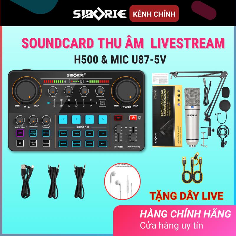   SIBORIE   TIẾNG VIỆT  Bộ SoundCard  H500 + MIc U87  Hát livestreams cao cấp  thu âm  karaoke tại nhà    đi kèm đầy đủ dây chuyển đổi  tai nghe  giá đỡ Mic hỗ trợ Android và IP blutooh 