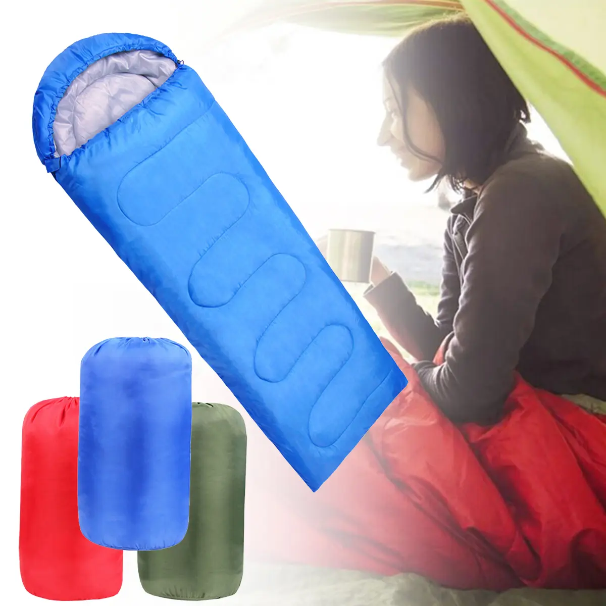 1PCS Colorful Camping Sleeping Bag Ultralight Waterproof 4 Season Warm Envelope Backpacking Sleeping Bags for Outdoor Traveling Hiking  Adults Lightweight Envelope with Hood