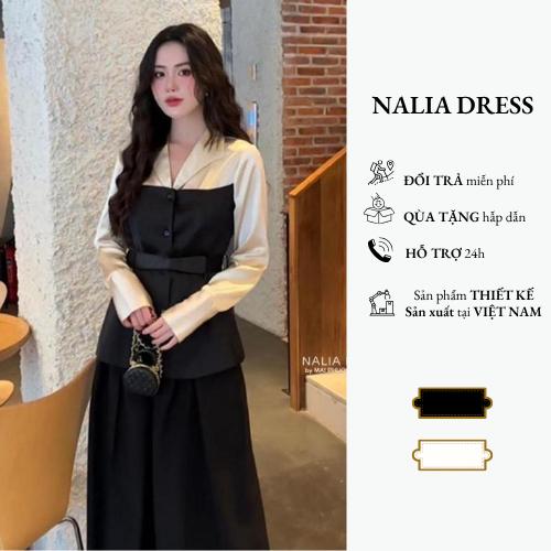 NALIA ANNE - Áo quây lụa nhật mix áo sơ mi cổ vest lụa nhật, kèm đai bản 3cm ngẫu nhiên Nữ Women Top