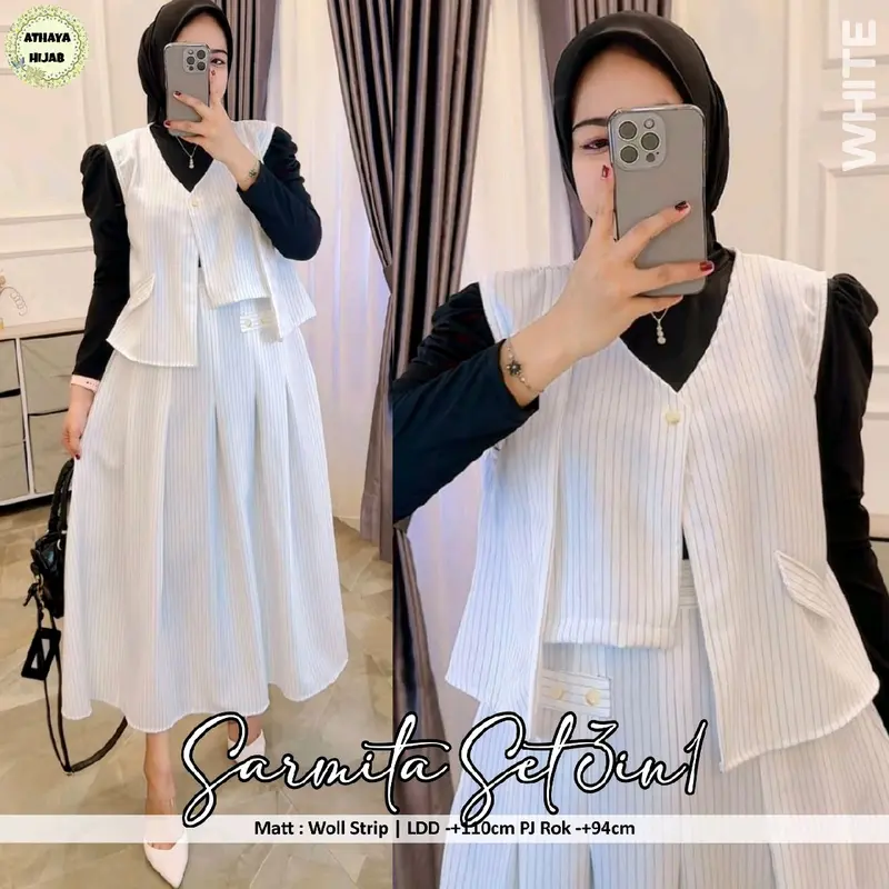 Oneset Kekinian Premium Quality | Oneset Wanita 3in1 Kekinian | Baju Setelan Wanita Setelan Rok Casual 2
