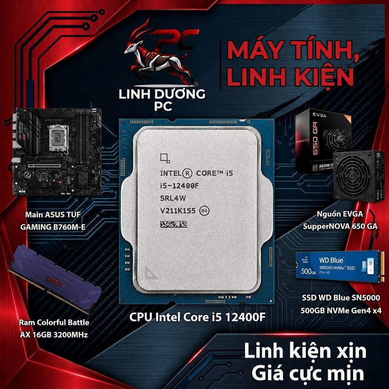 PC Intel Core i5 12400F + H610M + 16GB 3200Mhz Bộ PC lắp ráp LD PRICE CPU i5…