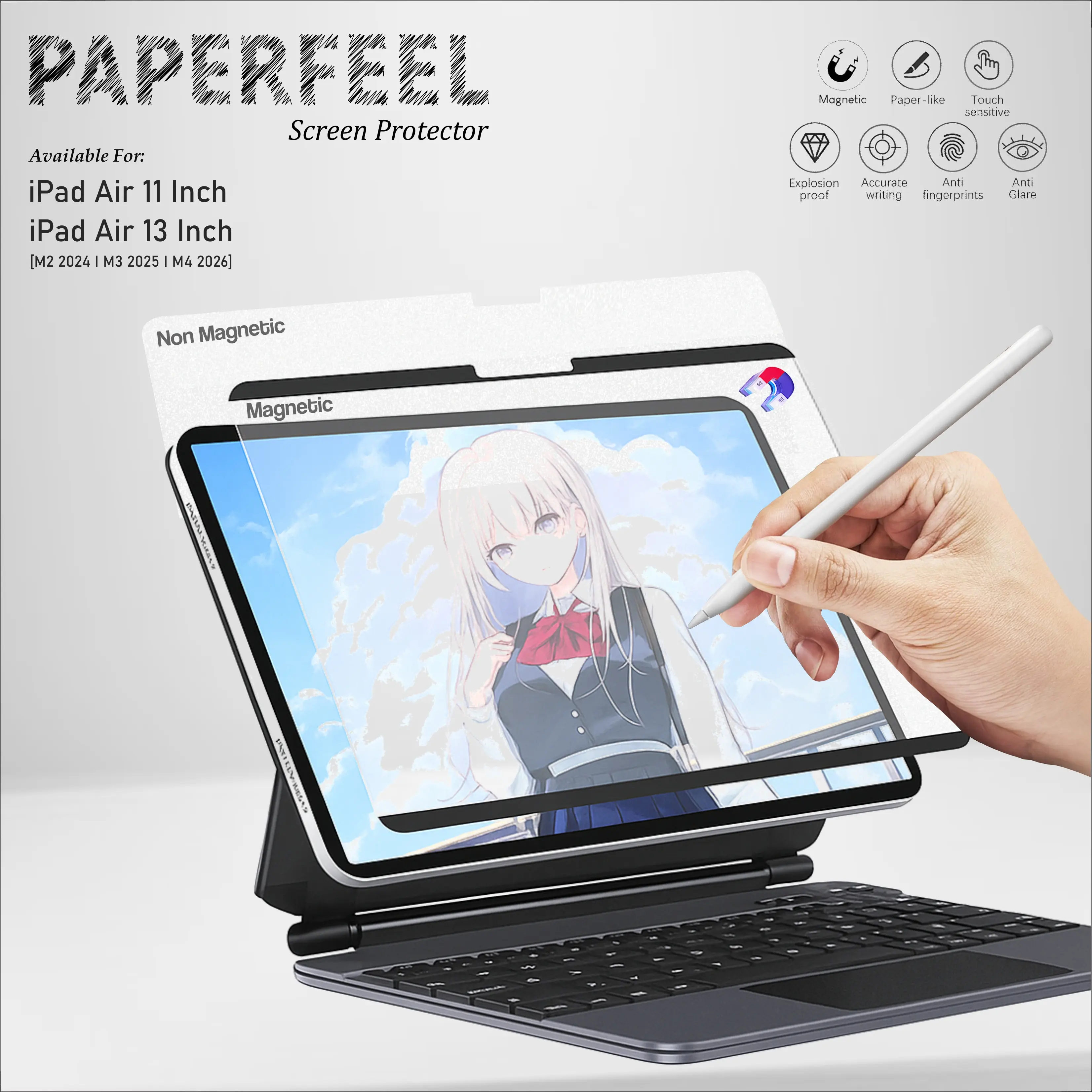 Paperfeel Magnetic/NON untuk iPad Air 11 I 13 Inch I M4 2026 M3 2025 M2 2024 / iPad Air 678 Wifi/5G Anti Gores Sensasi Menulis Seperti di Kertas Fleksibel & Anti-Glare