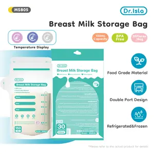 Dr.Isla MSB05X Temp-Sensitive Milk Temp Kantong ASI Sekali Pakai 150Ml/100 Buah Kemasan Susu Bayi Kelahiran Putih BPA Free & Aman