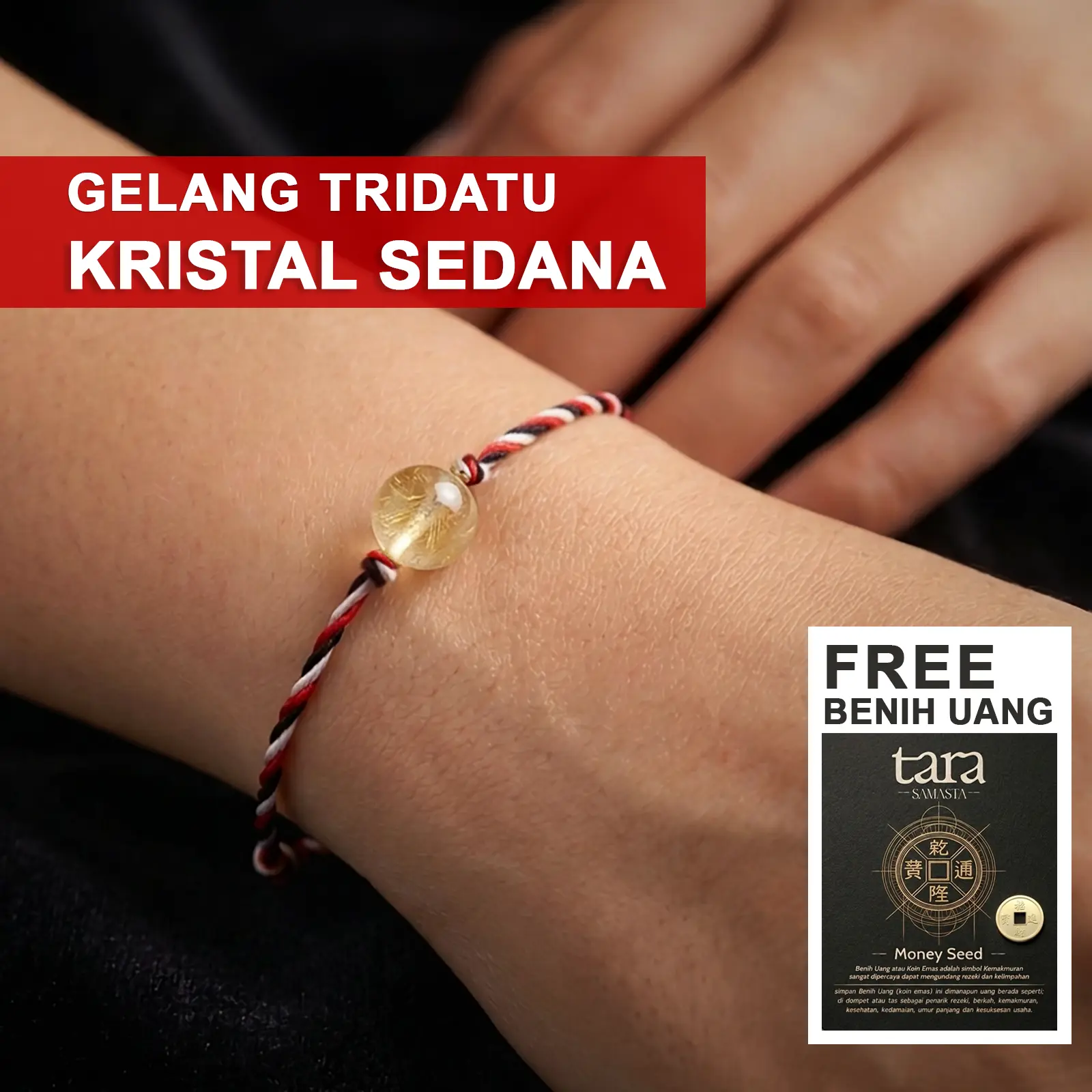 Gelang Tridatu Rambut Sedana Asli Bali - Batu Alam Kristal Rejeki Pria Wanita
