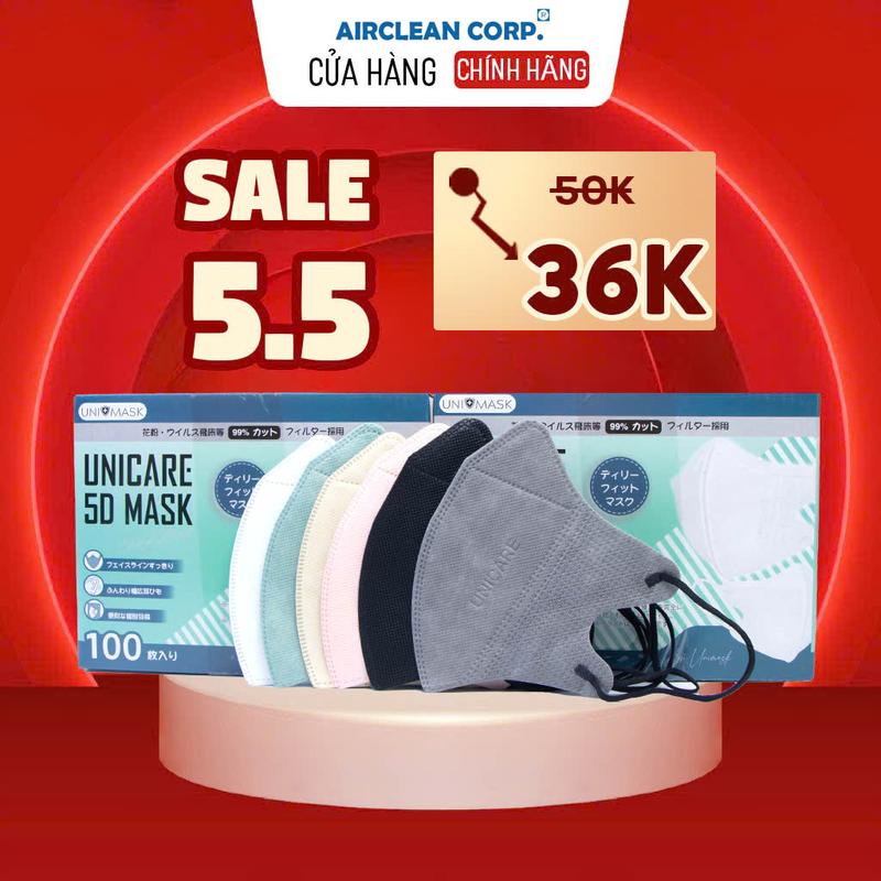 Thùng 100 Chiếc Khẩu Trang 5D UNICARE 3 Lớp Kháng Khuẩn
