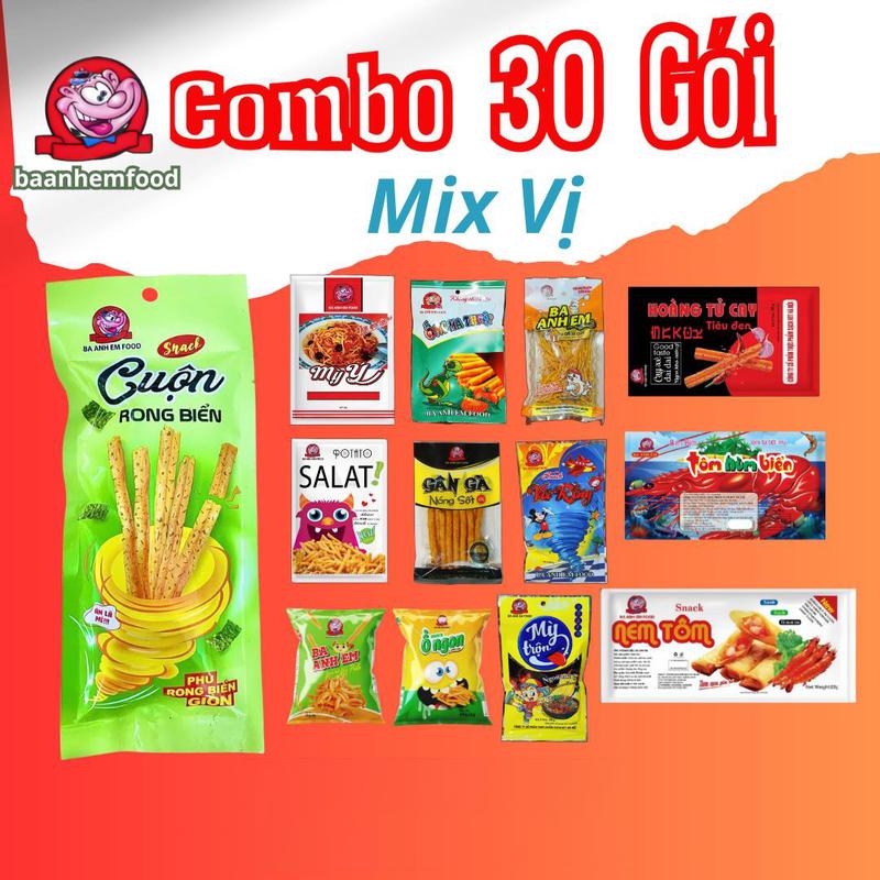 Combo 30 Gói Snack Mix Vị Ngẫu Nhiên Ba Anh Em Food, Đồ Ăn Vặt Cổng Trường, Đồ Ăn Vặt Tuổi Thơ, Đồ Ăn Vặt Việt Nam Thức Ăn