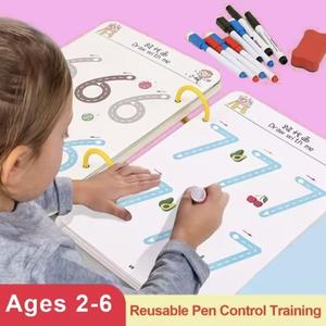 Children's Educational Tracing Workbook with Erasable Pen - Fun Drawing and Thinking Activities for Toddlers Montessori Learning Toy for Writing Practice Dot-to-Dot and Shape Matching Games