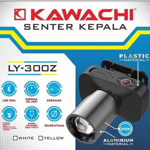 SENTER KEPALA LED ZOOM KAWACHI LY-300Z 30 WATT - CAHAYA SUPER TERANG - JARAK JAUH LASER - ALUMINIUM ALLOY - TAHAN LAMA - TYPE-C