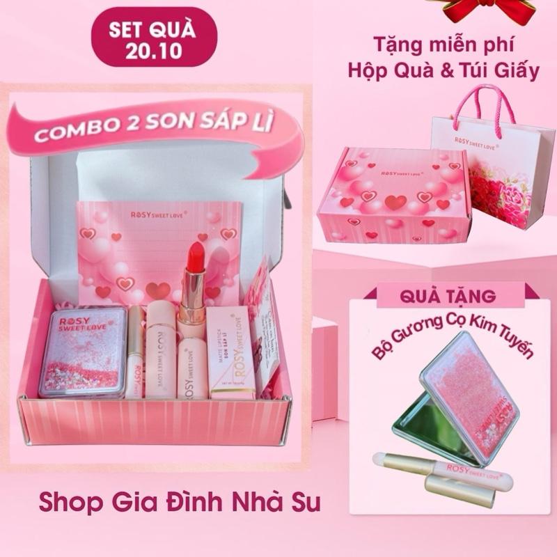 [SET QUÀ 20/10 TẶNG BỘ GƯƠNG CỌ + HỘP QUÀ + THIỆP + TÚI GIẤY] COMBO 2 SON SÁP  Rosy Dưỡng Môi Mềm Mịn Cao Cấp, Không chì, Siêu lì, An toàn với Bầu