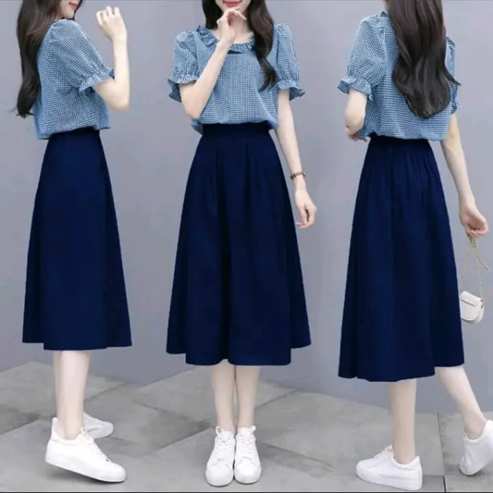 Rok midi wanita simpel Bahan Crinkle Terbaru Dewasa Casual 1