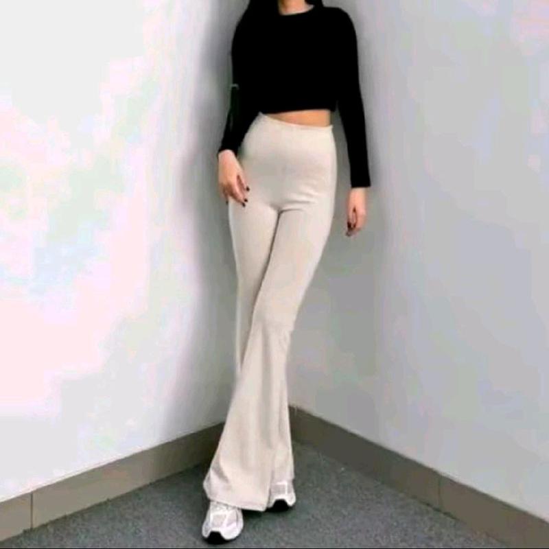 Celana Scuba Cutbray High Waist Premium Tebal ENCUBRAY - Kulot Basic Kantor Hitam Panjang Melar - Casual Wanita Formal Kerja 3