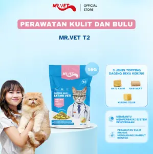 MR.VET Makanan Kucing Kering T2 50gr Membuat Bulu Mengkilap Mengurangi Kerontokan / Makanan Kucing Minipack