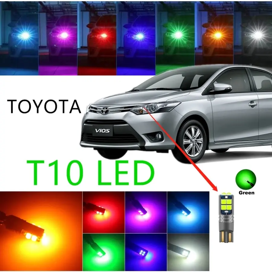【TOYOTA】 Front Small Headlight 1PC T10/W5W 10LED Bulb Side Door Car Boot License Plate Light Red White Orange for Vios