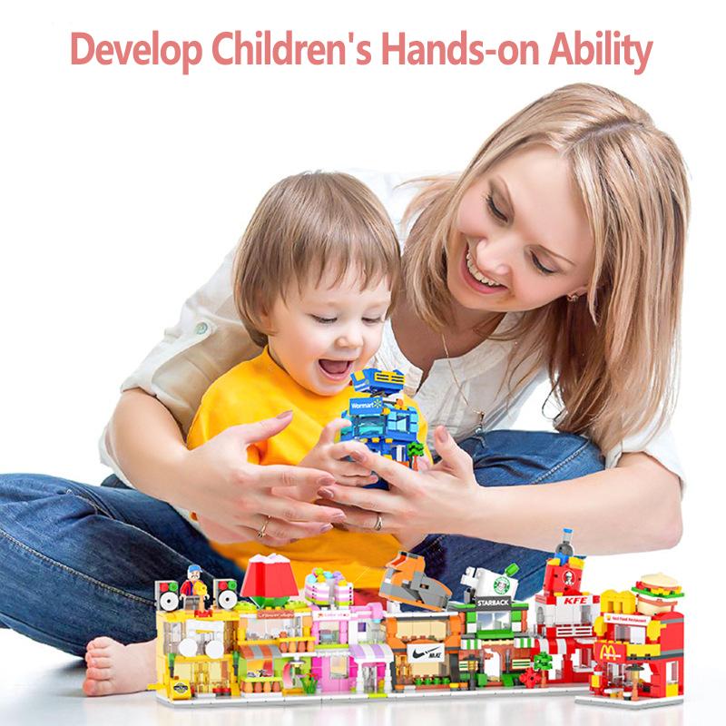 Mainan Anak Perempuan Mainan Balok City Burger Shop Arkitektur kota DIY 3D Puzzle Susun Edukasi Mainan Mainan anak-anak 5/6/7/8 tahun