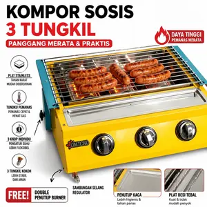 COD Kompor Sosis 2,3,4 Tungku Stainless Steel Pemanggang Sosis Gas Komersial Pemanas Cepat Anti Karat untuk Jualan Tebal Tahan Lama