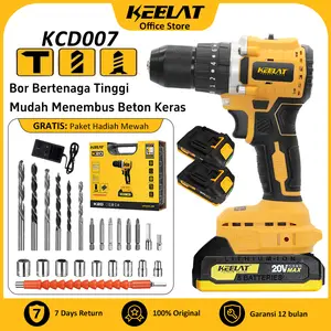 KEELAT KCD007 Bor Listrik Cordless 80N.M 10mm Mesin Bor Baterai 20V Impact Drill Electric Screw Driver Hammer Set Motor Tanpa Sikat Torsi Kuat untuk Beton Kayu BesiTembok
