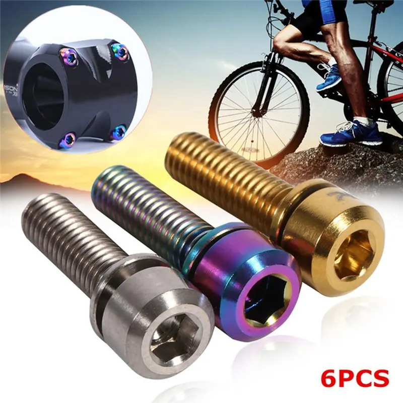 6Pcs/Set M5*18mm MTB Bicycle Handlebar Screws Titanium-plated Colorful Stainless Steel Screws Stem Riser Screw Bolts