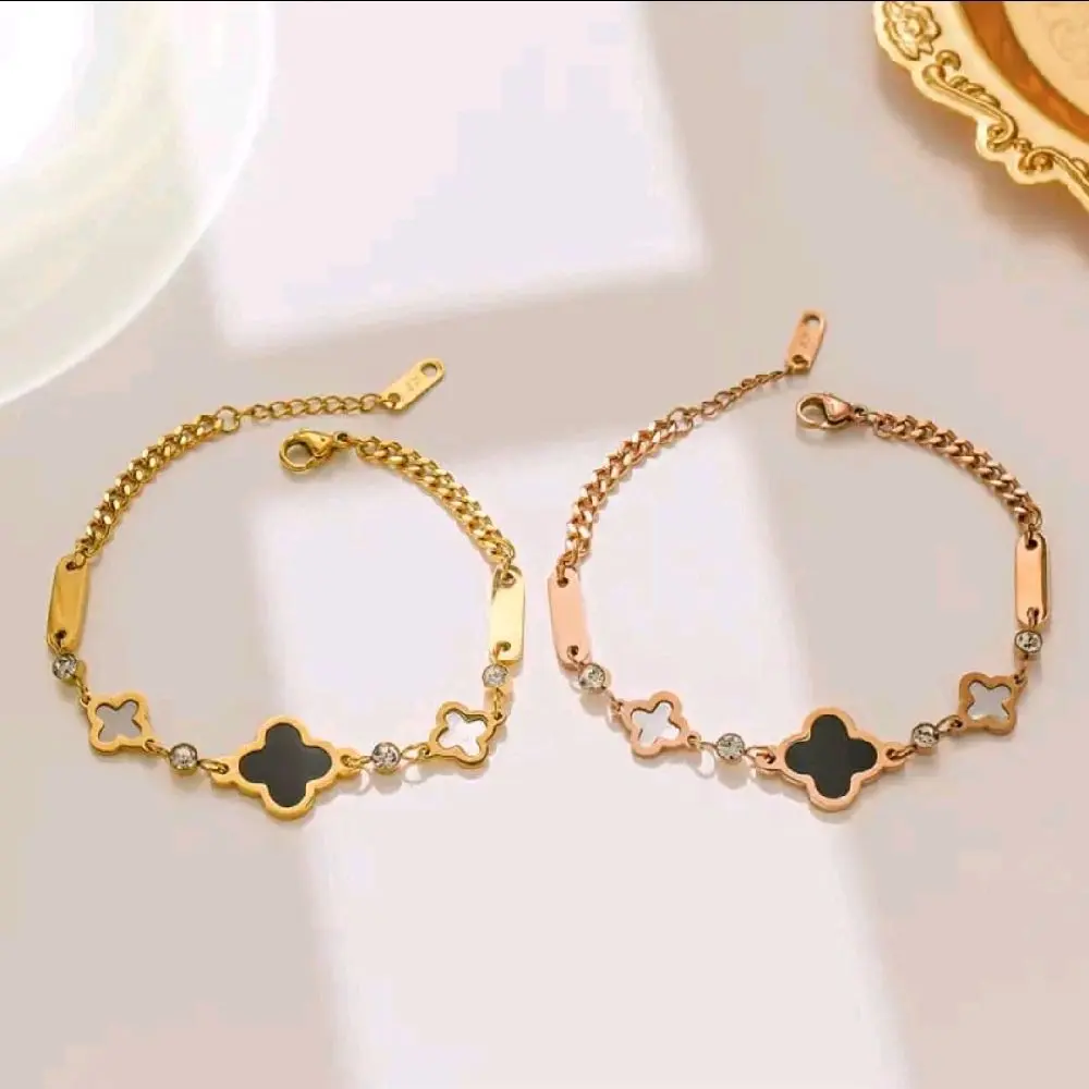Gelang tangan titanium wanita bunga permata fashion aksesoris anti karat anti hitam/gelang tangan titanium korean style anti gatal di kulit