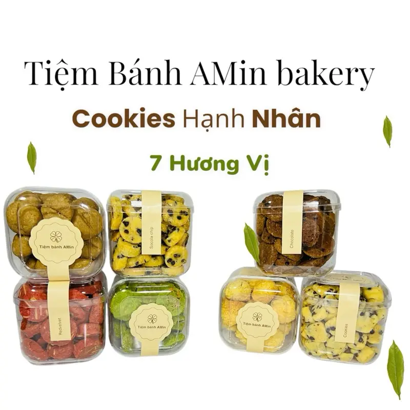 Bánh cookies Hạnh Nhân 7 Vị với Chocolate, Dừa, Socola Chip, Cafe, Redvelvet, cookies mini - bánh cookies ăn vặt Tiệm Bánh AMin snack food Thức Ăn Bánh Quy Choco Sô Cô La