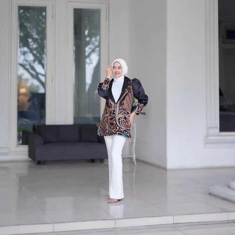 Blazer Batik Wanita Lapis Trikot Motif Yucca - Atasan Kerja Batik Wanita 3