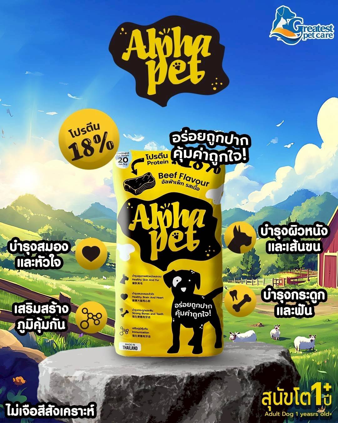 อัลฟ่าเพ็ท Alpha Pet รสเนื้อ 20 กก.โปรตีน 18% อาหารสุนัข
