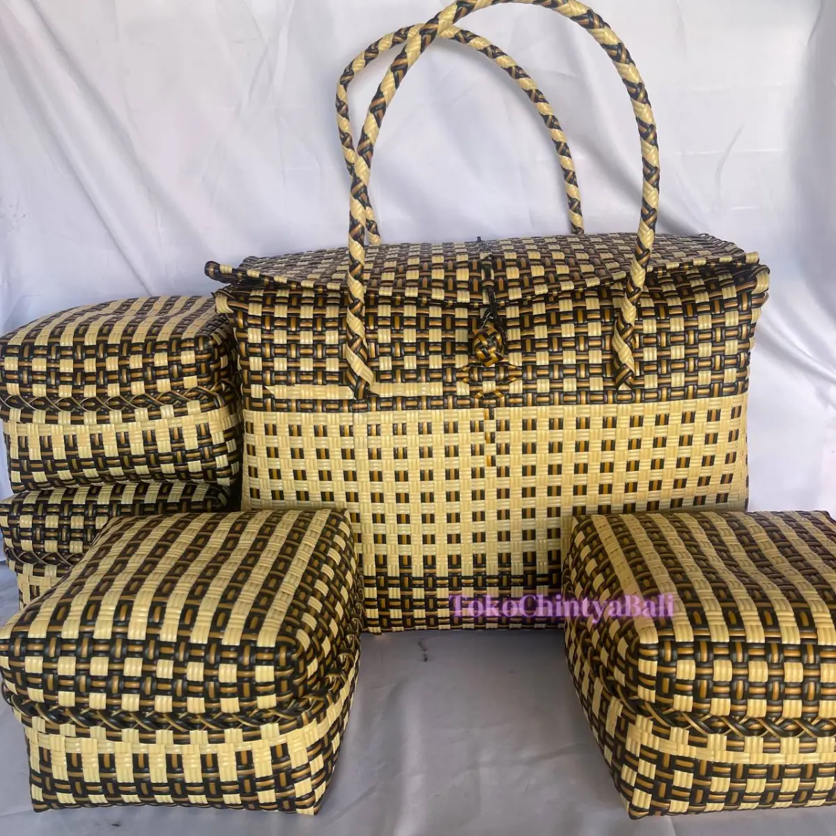 Tas Jali Set 4 dengan Tutup Warna Cantik, FREE NAMA, Ukuran Anak Keben 18cm x 18cm