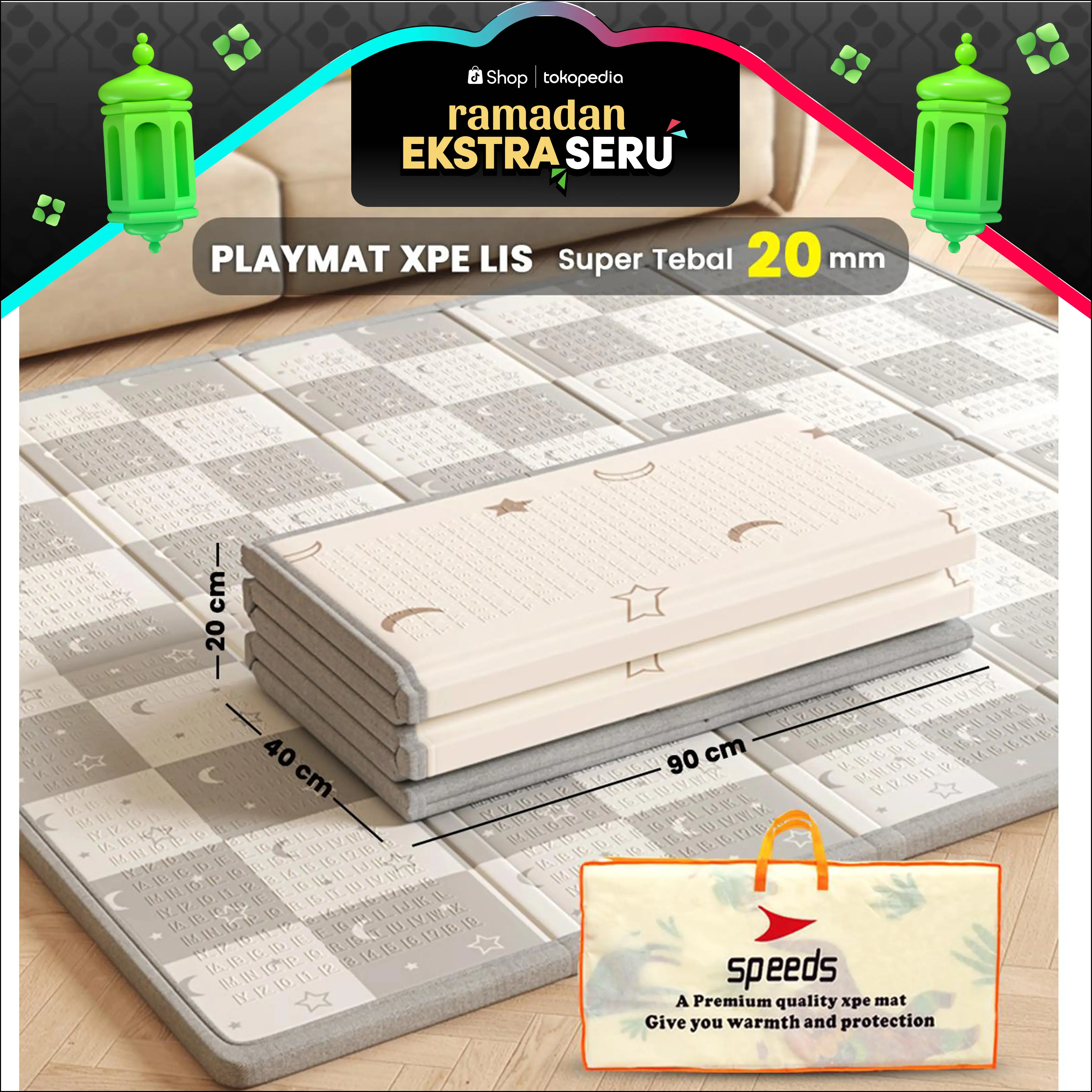 SPEEDS 180x200x16-20mm Playmate Bayi Karpet Lipat Playmat Foldable Bayi Karpet Bayi Matras Bayi Foam Lipat Safety LX 027-23