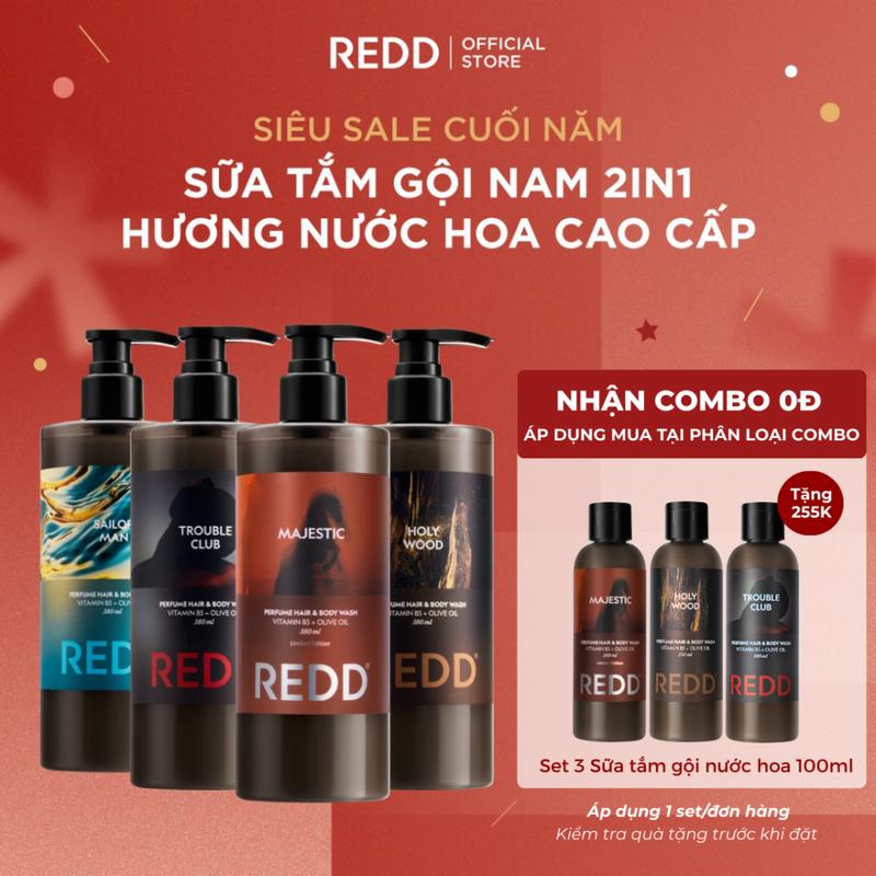 Sữa tắm gội nam 2in1 REDD hương nước hoa nam tính làm sạch giữ độ ẩm cho da và dưỡng tóc mềm mượt