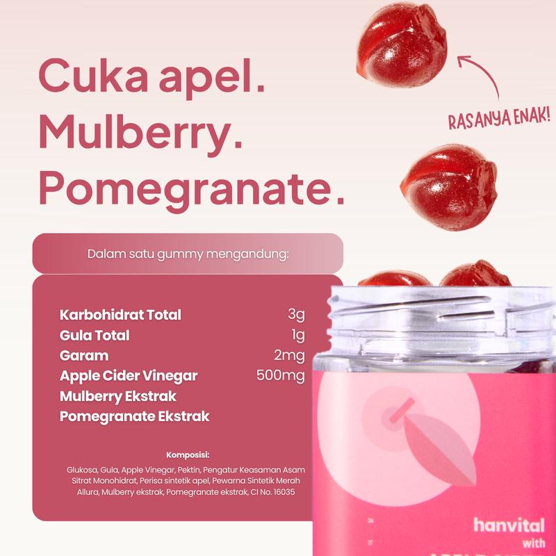 Hanvital Apple Cider Vinegar, Pomegranate, Mulberry Gummies - VEGAN, Non GMO, Gluten FREE, & Gelatin FREE - 10 GUMMIES 4