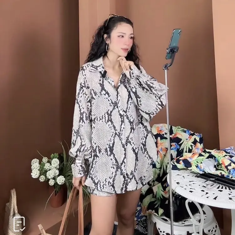 S169 SET BỘ NỮ GỒM ÁO SƠMI HOẠ TIẾT VÀ QUẦN SỌT PHOM OVERSIZE CHẤT LIỆU COTTON- set đồ sang chảnh nữ