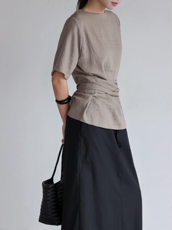  Áo cổ tròn tay ngắn cột dây mặc được nhiều kiểu SOMS  |  Tie Top 