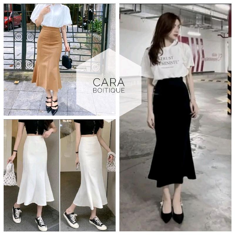 Chân váy đuôi cá dáng dài midi nữ công sở ôm body 8 mảnh thun cotton dày co giãn 4 chiều cotton đen Women