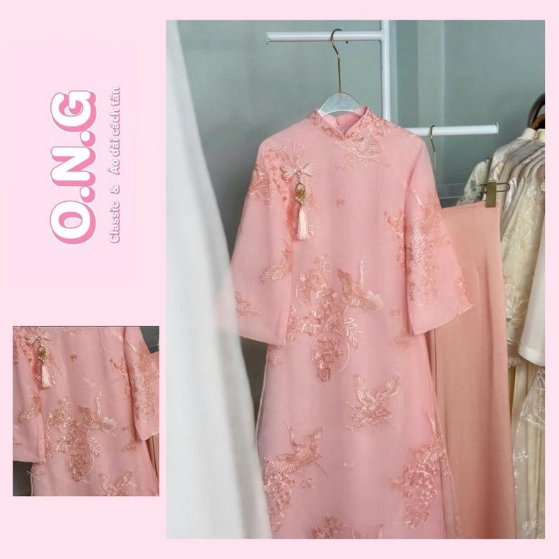   ONG AD  Áo dài Hải Yên dáng suông cổ truyền thống tay loe lửng dài gần cổ tay  XS-8XL  