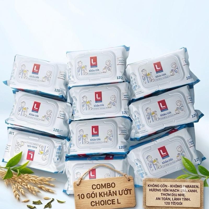 Mẫu mới-120 tờ Combo 10 goi Khăn ướt L Choice, hương yến mạch trà xanh, không cồn,không paraben Cho Bé