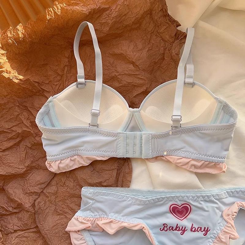Underwear Set Push Up Bra Women's Briefs Wireless Lingerie Small Chest Gathered Bralette 4