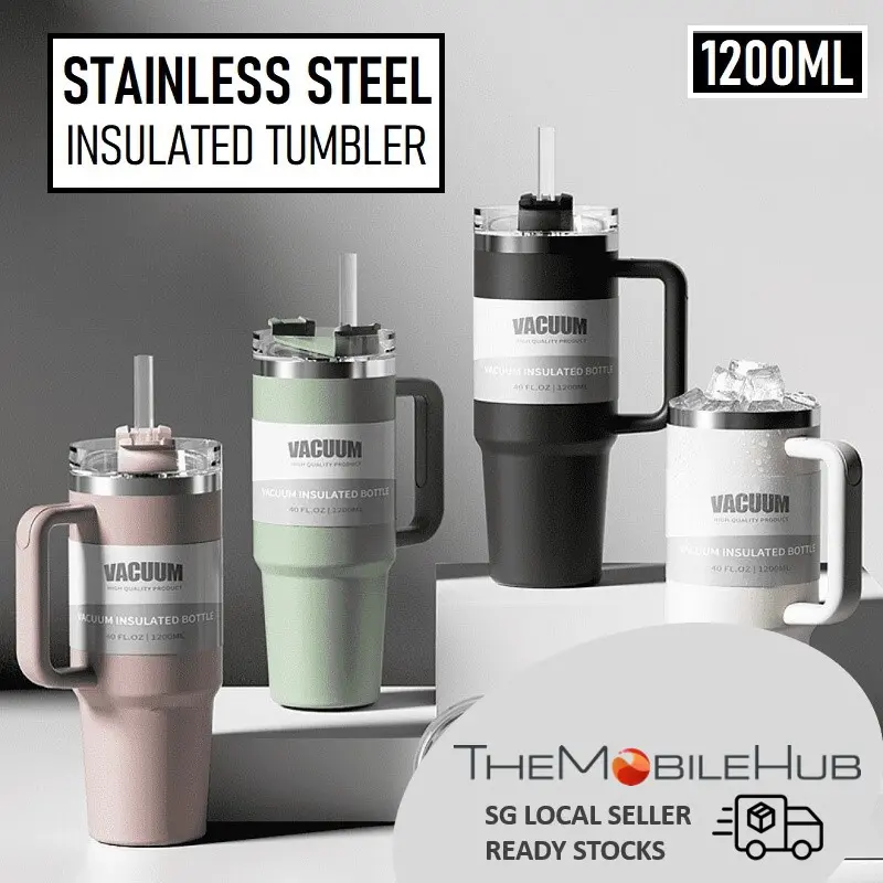 Large Capacity Insulated Tumbler with Straw 1200ml Stainless Steel Thermal Bottle Vacuum Flask Thermos Drinking Cup