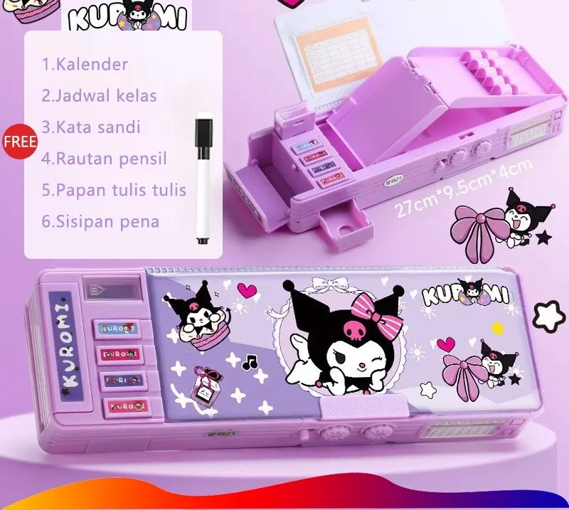 Tempat Pensil Password Multifungsi Sanrio Cinnamoroll Biru Kuromi Ungu Melody Pink Astronot Rocket Roket Karakter Lucu Kotak Pensil Alat Tulis Bahan Tahan Air Berkapasitas Besar 0