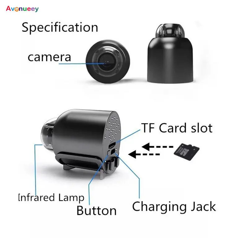 Kamera Keamanan WIFI Kamera Mini HD 1080p CCTV Kamera Kecil Kamera Mini Kamera Keamanan Bluetooth Kamera Tersembunyi Mata-mata Mini CCTV——AVE - 5 Bla