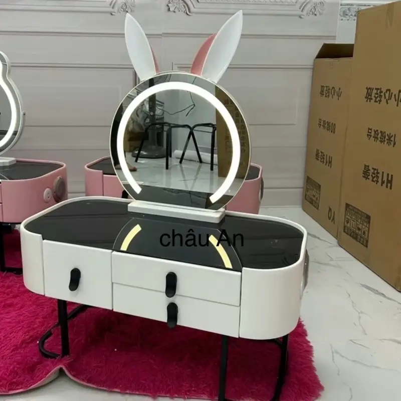 bàn trang điểm mini nhập khẩu bệt ghế thỏ , bàn  phấn  derco tích hợp  nhiều chức năng (sạc không dây ,loa Bluetooth …) 2