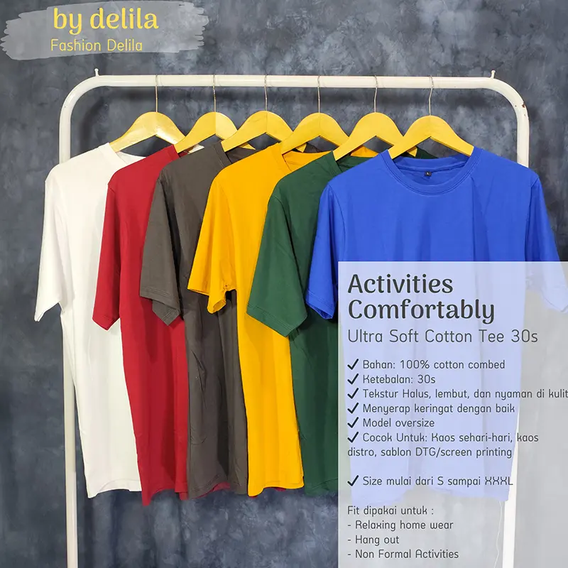 Kaos Polos Lengan Pendek Unisex Bahan Katun Combed 30s Tripel Jahitan Size S - XXXL