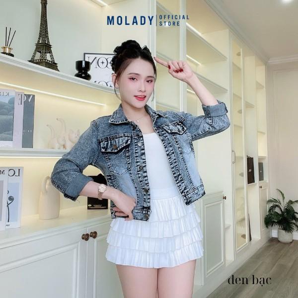 Áo Khoác Jeans Nữ MOLADY K353 Thiết Kế Túi Nắp Trơn Tối Giản Top Jacket Đen aokhoac dep