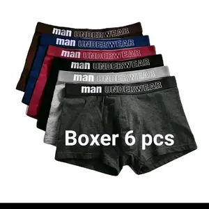 PAKET HEMAT 6 pcs Celana Dalam Boxer Pria Katun Spandek Hitam Motif Sport Karet Nyaman Lembut Ukuran M L XL XXL