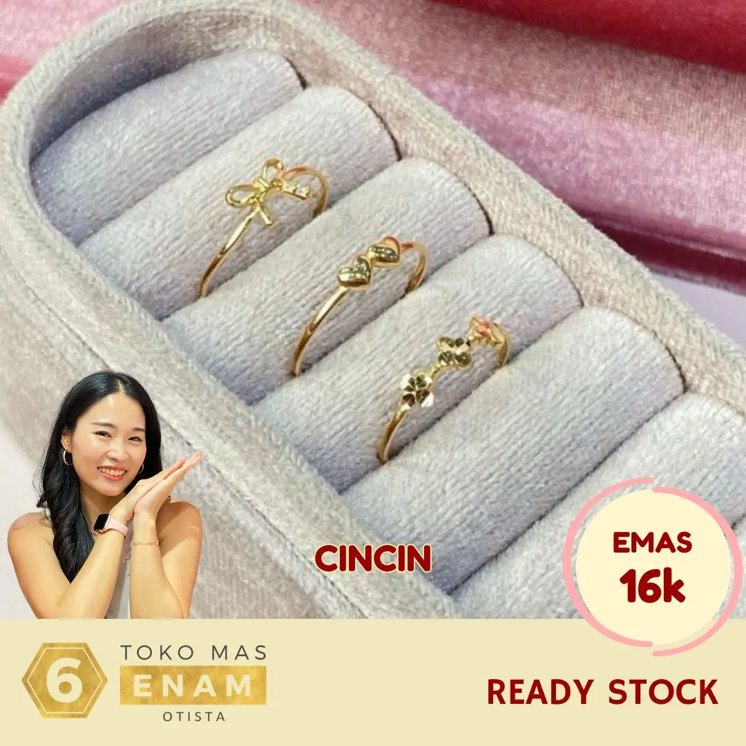 Cincin Emas Ribbon Stone / Triple Clover / Double Love - Yellowgold 16k