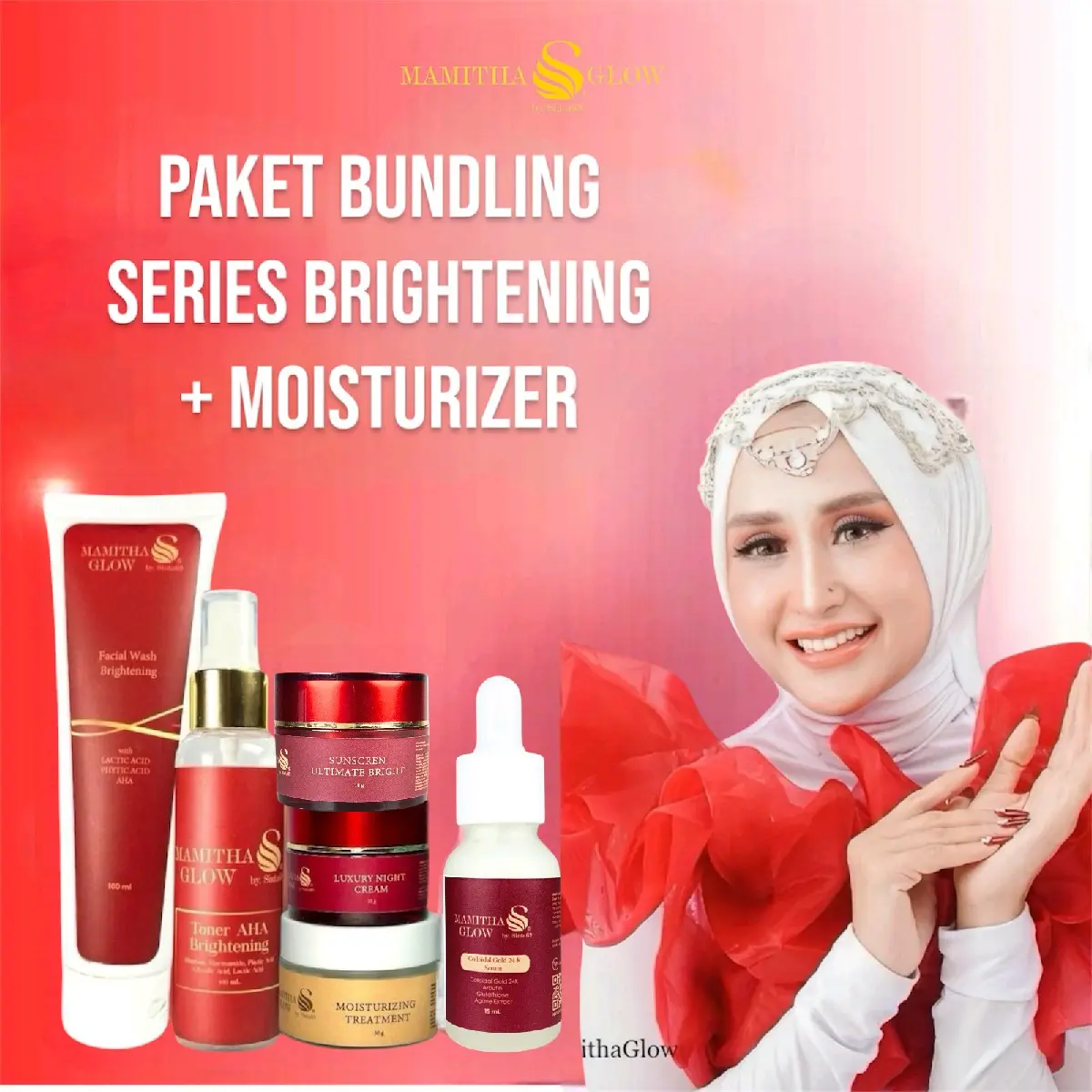 PAKET BUNDLING SERIES BRIGHTENING + MOISTURIZING TREATMENT BY MAMITHA GLOW Perawatan Wajah Mencerahkan Muka Kusam Pelembab Moisturizer