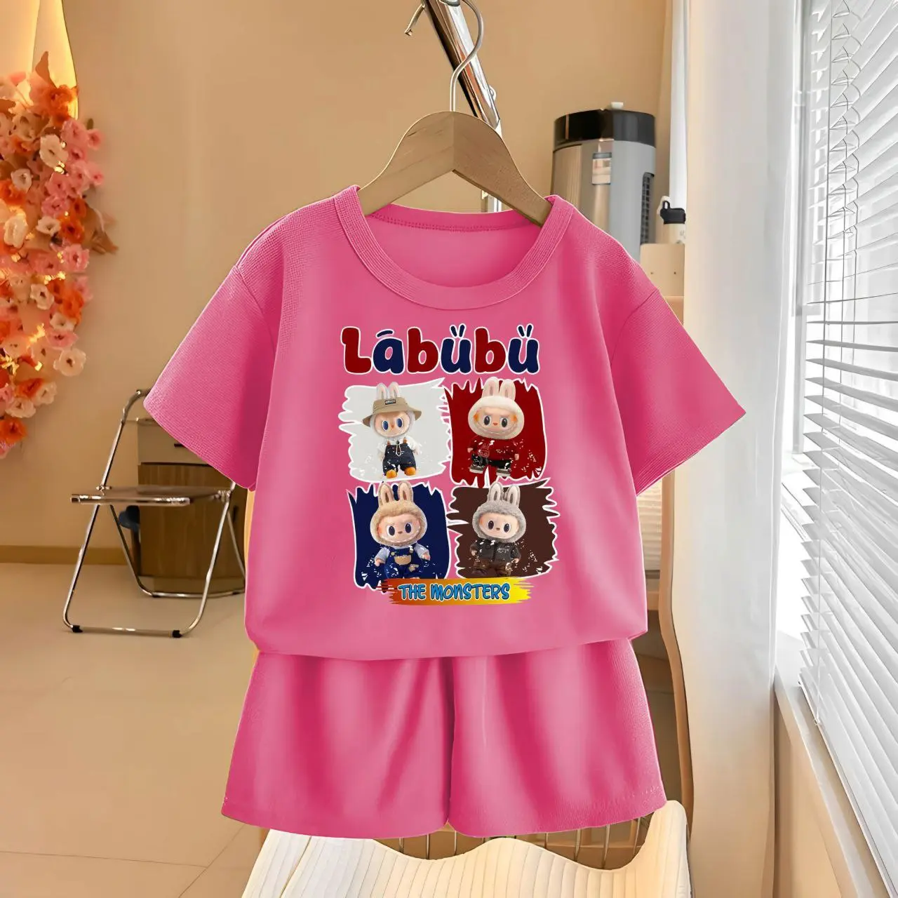UP.trendy - Setelan anak laki-laki dan perempuan celana pendek LABUBU bahan cotton combed / Pakaian anak celana pendek unisex LABUBU kids Fashion