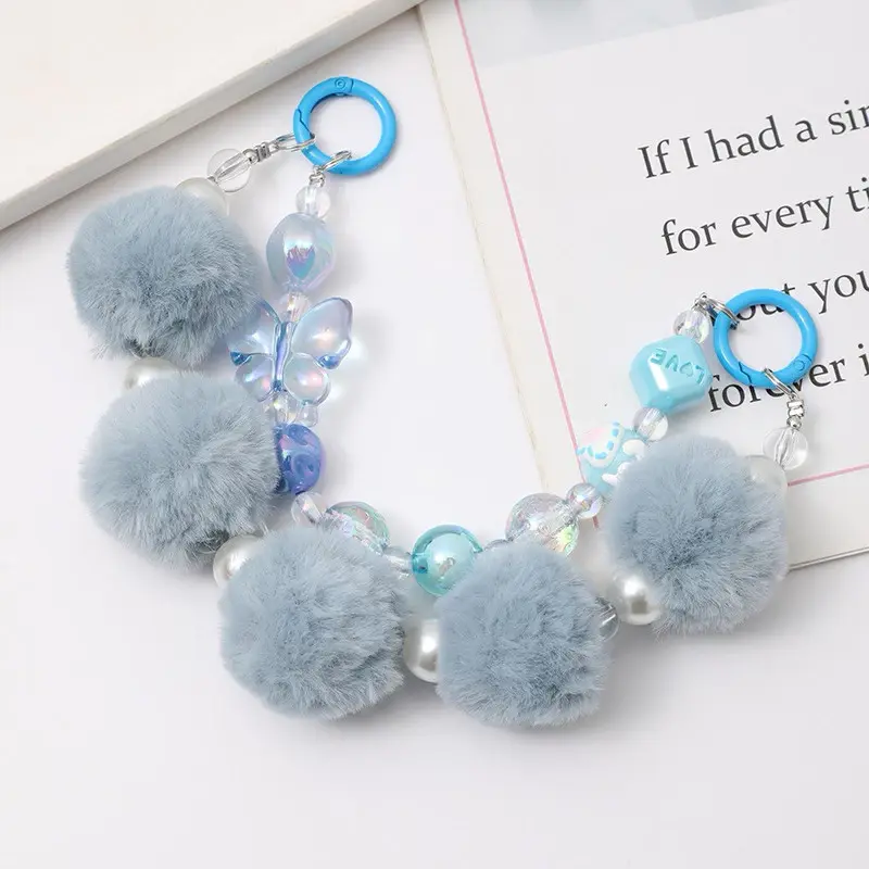 JJ08 Gantungan HP Pompom Ball Strap Phone Bag Charm Gantungan Manik Kunci dan Tas Wanita 5