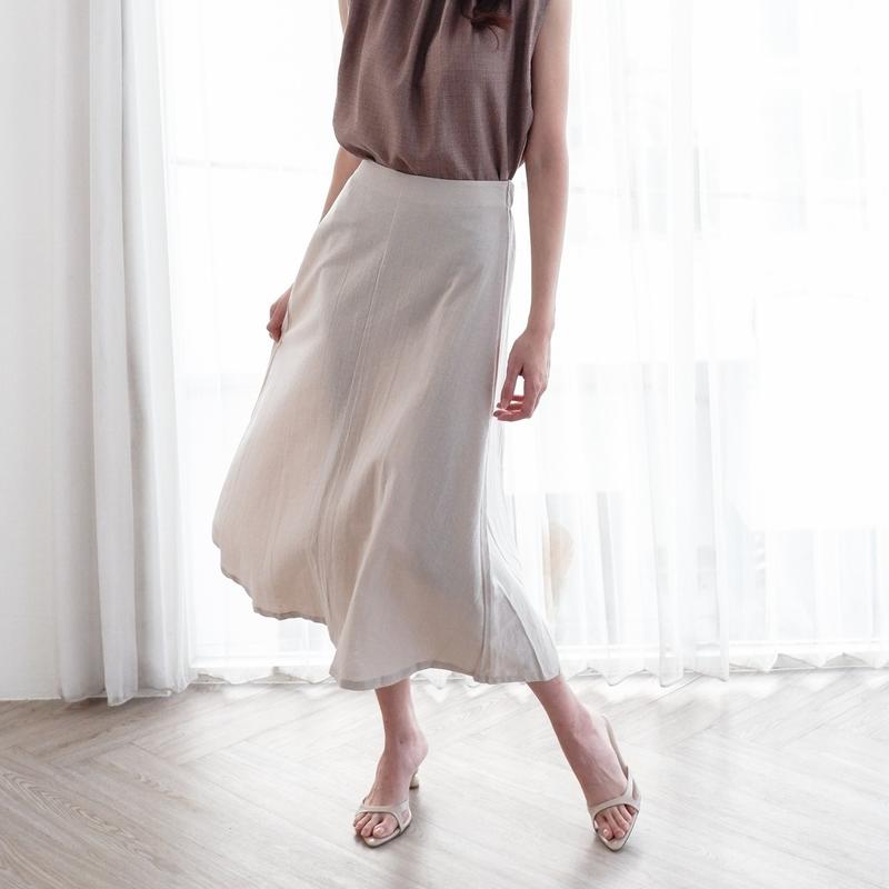 Starry Rok A-Line Panjang Linen Elegan Cutting Bagus Karet Wanita Casual Rok Flare Nyaman 3