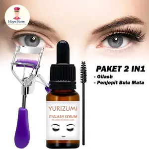 Yurizumi Serum Penumbuh Alis Bulu Mata + Penjepit Bulu Mata dengan Sisir Makeup Maskara 2Pcs