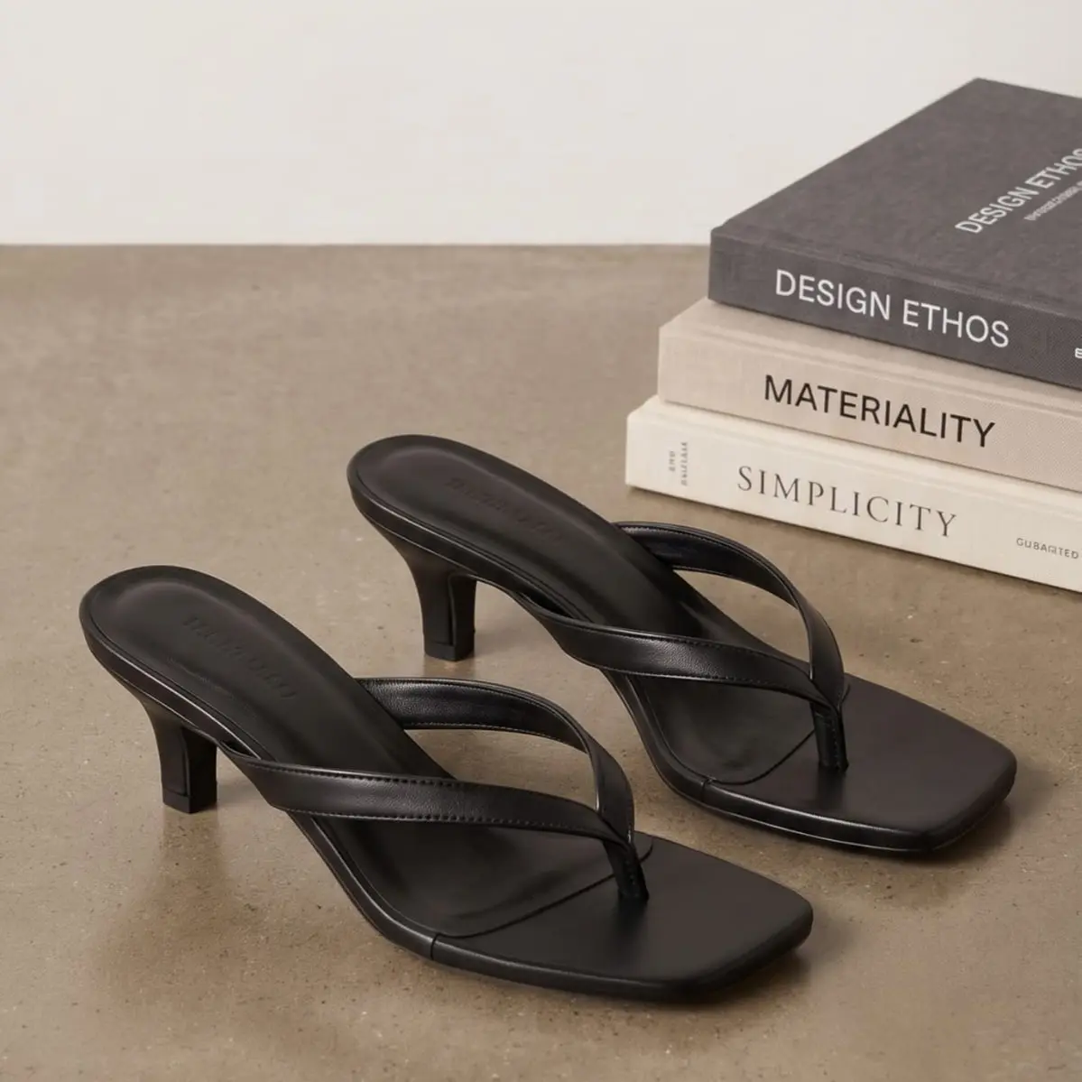 Ens - Ovaile Sandal wanita Heels Flip-flops Terbaru Hak 5cm Sandal Hitam Hitam